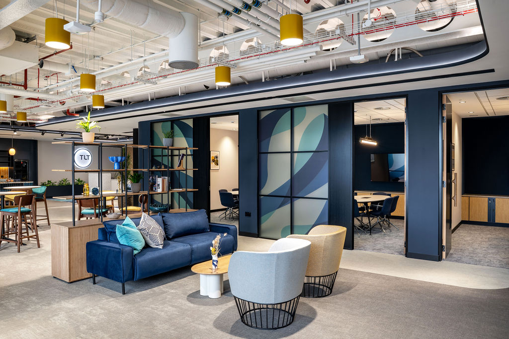 Client Reception Area with sofa and seating, TLT Birmingham