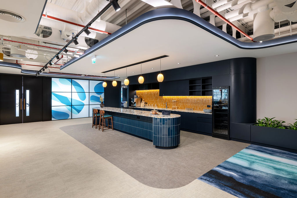 TLT's client-facing barista bar with swooping acoustic baffle