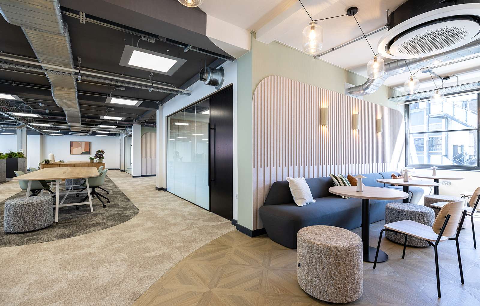 An open plan office with a mixture of seating